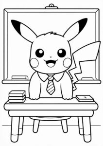 Nerdy Teacher Coloring Pages OF Pikachu At The Chalkboard For Kids 1