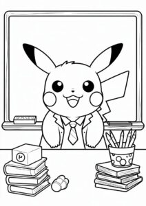 Nerdy Teacher Coloring Pages OF Pikachu At The Chalkboard For Kids 3