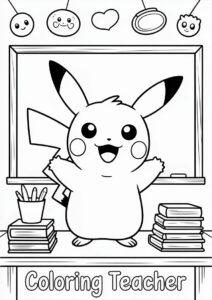 Nerdy Teacher Coloring Pages OF Pikachu At The Chalkboard For Kids 4