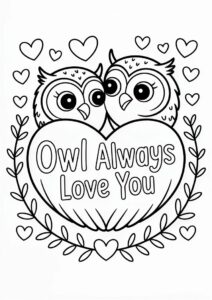 Owl Always Love You Words With Owls Cuddling Valentines Day Coloring Page 2