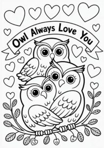 Owl Always Love You Words With Owls Cuddling Valentines Day Coloring Page 3
