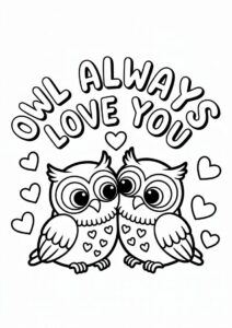 Owl Always Love You Words With Owls Cuddling Valentines Day Coloring Page 4