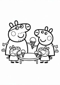 Peppa Pig Family Eating Ice Cream Coloring Page 1