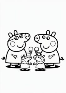 Peppa Pig Family Eating Ice Cream Coloring Page 2