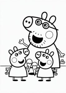 Peppa Pig Family Eating Ice Cream Coloring Page 3
