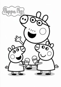 Peppa Pig Family Eating Ice Cream Coloring Page 4