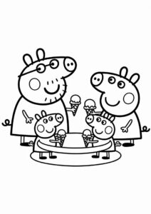 Peppa Pig Family Eating Ice Cream Coloring Page 5