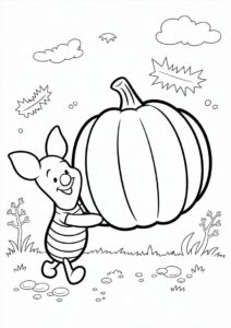 Piglet Carrying A Large Pumpkin Coloring Page For Kids 2