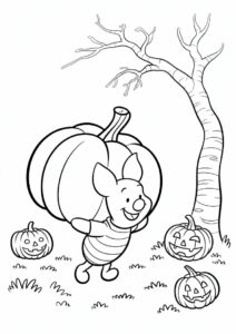 Piglet Carrying A Large Pumpkin Coloring Page For Kids 3