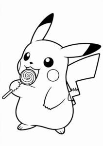 Pikachu Eating Lollipop Coloring In 1