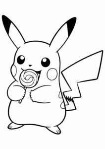 Pikachu Eating Lollipop Coloring In 4