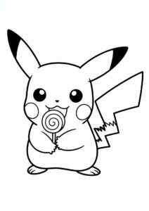 Pikachu Eating Lollipop Coloring In 5