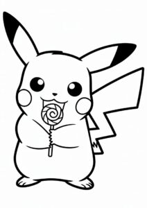 Pikachu Eating Lollipop Coloring In 6