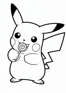 Pikachu Eating Lollipop Coloring In 8