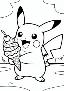 Pikachu Holding An Ice Cream Coloring Page Cone For Kids 1