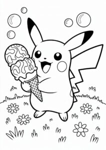 Pikachu Holding An Ice Cream Coloring Page Cone For Kids 2
