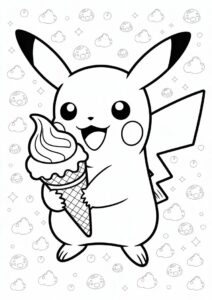 Pikachu Holding An Ice Cream Coloring Page Cone For Kids 3