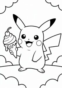 Pikachu Holding An Ice Cream Coloring Page Cone For Kids 4