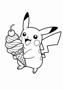 Pikachu Holding An Ice Cream Coloring Page Cone For Kids 5