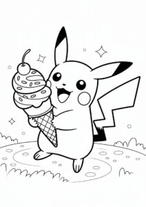 Pikachu Holding An Ice Cream Coloring Page Cone For Kids 6
