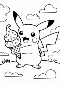 Pikachu Holding An Ice Cream Coloring Page Cone For Kids 7