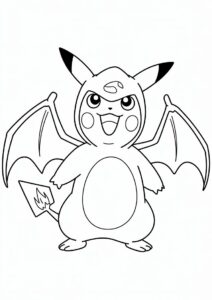 Pikachu In Charizard Costume Coloring Sheet 1