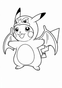Pikachu In Charizard Costume Coloring Sheet 3