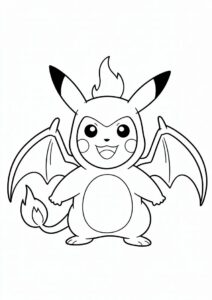 Pikachu In Charizard Costume Coloring Sheet 5