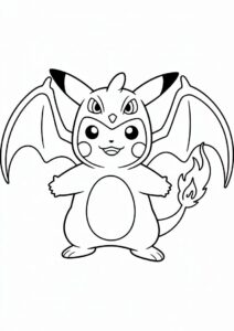 Pikachu In Charizard Costume Coloring Sheet 7
