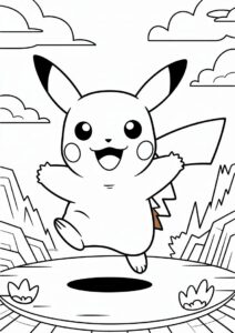 Pikachu Jumping Coloring Sheet 1