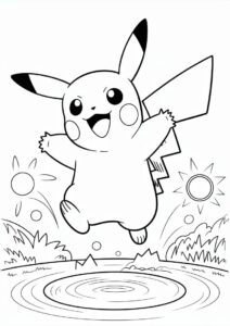 Pikachu Jumping Coloring Sheet 2