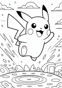 Pikachu Jumping Coloring Sheet 4