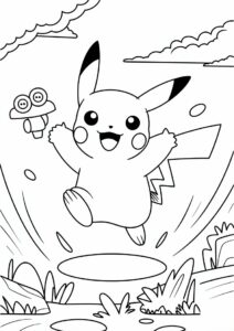Pikachu Jumping Coloring Sheet 5