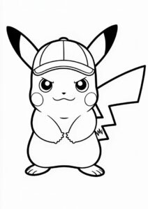 Pikachu Wearing Cap On Fighting Stance Coloring In 1