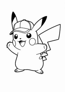 Pikachu Wearing Cap On Fighting Stance Coloring In 3