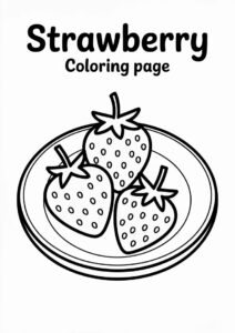 Pretty Strawberry Coloring Page On A Plate For Kids 1