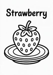 Pretty Strawberry Coloring Page On A Plate For Kids 2