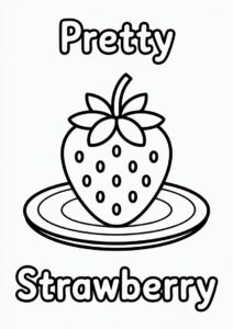Pretty Strawberry Coloring Page On A Plate For Kids 3