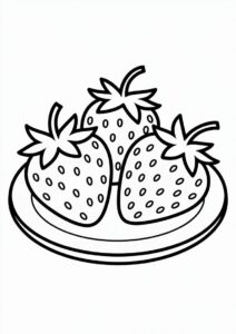 Pretty Strawberry Coloring Page On A Plate For Kids 4