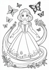 Princess Coloring Page Of Anime Rapunzel With Butterflies 1