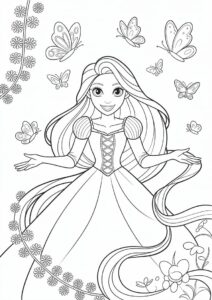 Princess Coloring Page Of Anime Rapunzel With Butterflies 2