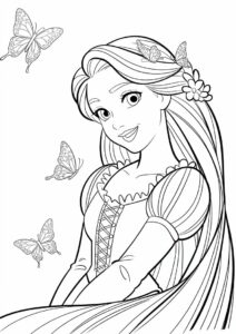 Princess Coloring Page Of Anime Rapunzel With Butterflies 3