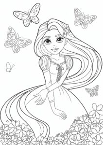 Princess Coloring Page Of Anime Rapunzel With Butterflies 4