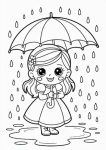 Princess Coloring Page Of Easy Little Princess Holding Umbrella 4