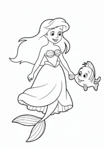 Princess Coloring Page Of Human Princess Ariel With Flounders 1
