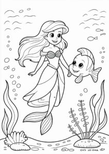 Princess Coloring Page Of Human Princess Ariel With Flounders 2