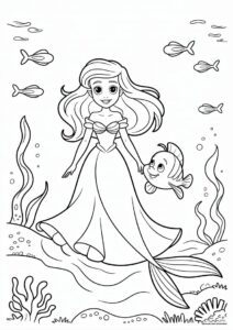 Princess Coloring Page Of Human Princess Ariel With Flounders 3