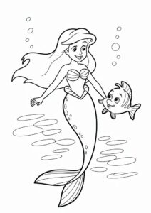 Princess Coloring Page Of Human Princess Ariel With Flounders 4