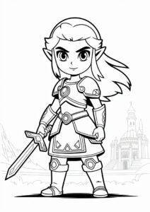 Princess Coloring Page Of Realistic Princess Zelda Holding Sword 1