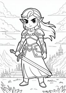 Princess Coloring Page Of Realistic Princess Zelda Holding Sword 2